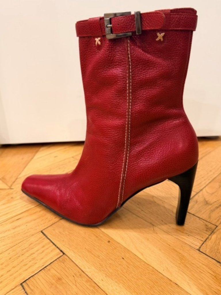 Passo Leather Heeled Boots Size 11 Red, Made In Brazil, Pointed Toe